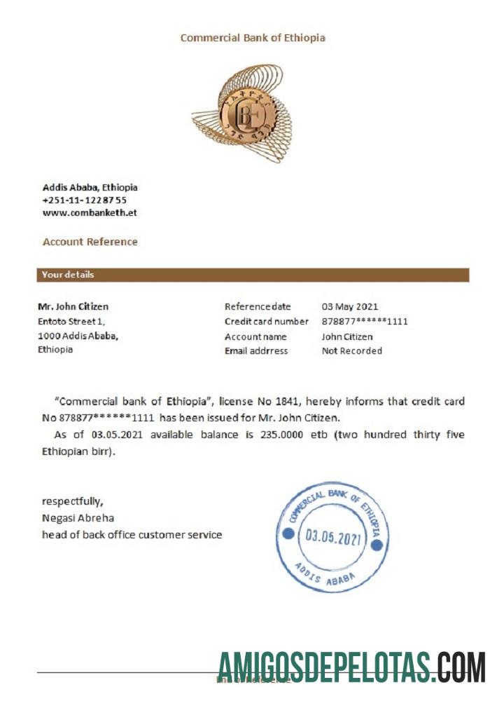 Referência do Banco Comercial da Etiópia baixar para verificação